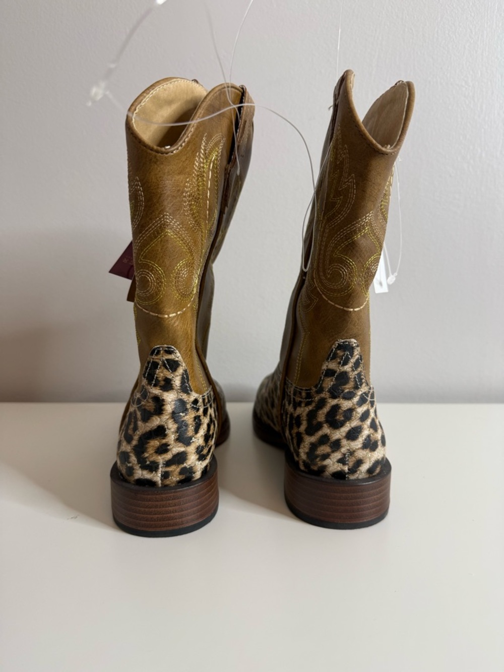 ROPER GIRLS' GLITTER LEOPARD PRINT WESTERN BOOTS - BROAD SQUARE TOE size 4 NWT - Picture 3 of 7